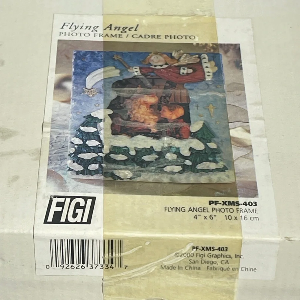 Vintage FIGI Flying Angel Christmas Photo Frame 4x6 Hand Painted 2000